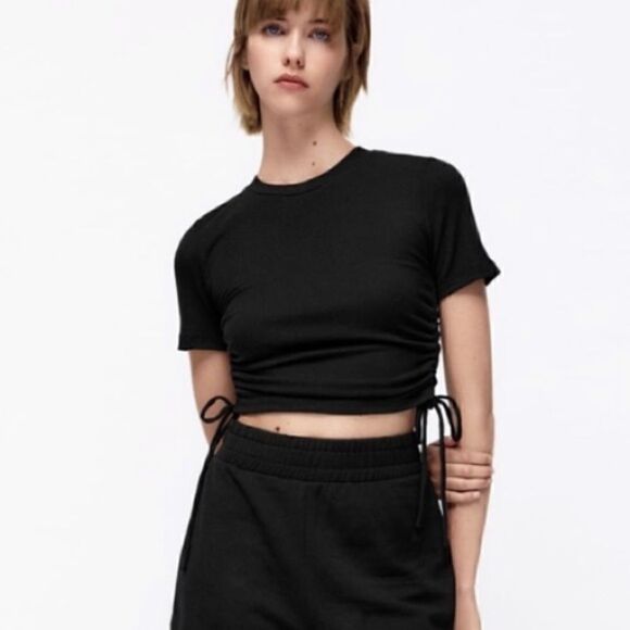 NEW ZARA Black Cinch Top - Picture 1 of 1